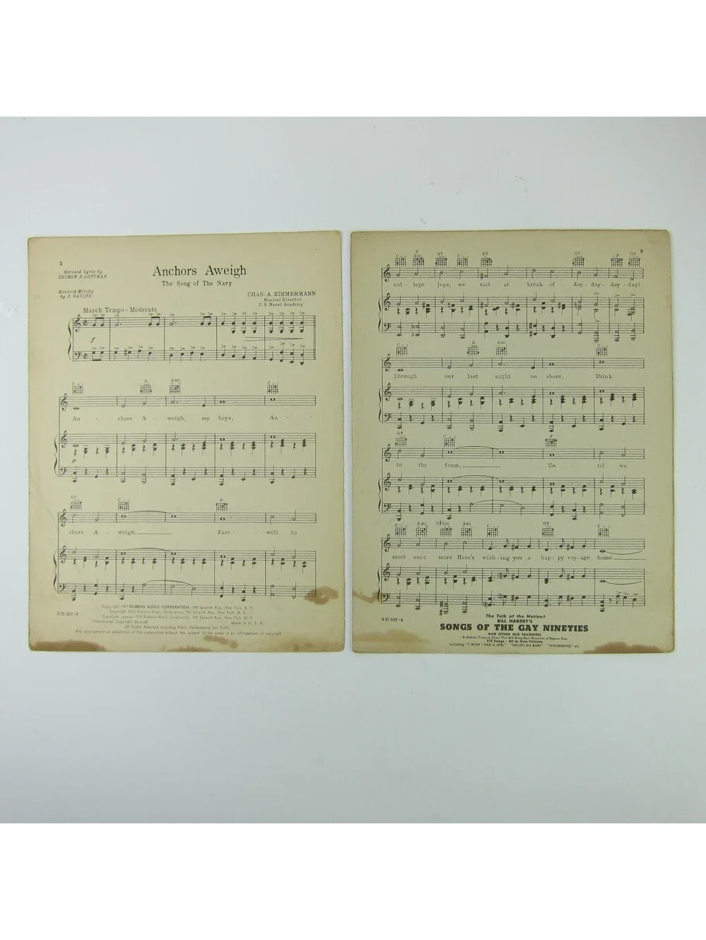 Sheet Music Anchors Aweigh Song Of The Navy Charles A Zimmermann Vintage 1935